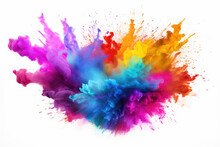 Colorful Rainbow Holi Paint Color Powder Explosion Isolated White Background