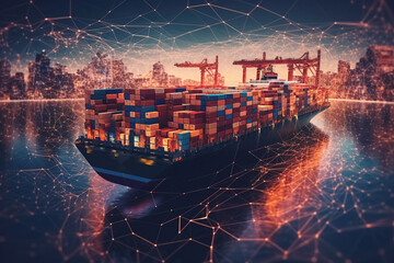 container ship global trade, digital logistics concept. Generative Ai