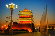 View of the historic gate in Beijing's city wall located at the south of Tiananmen Square at sunset in Beijing, China. 