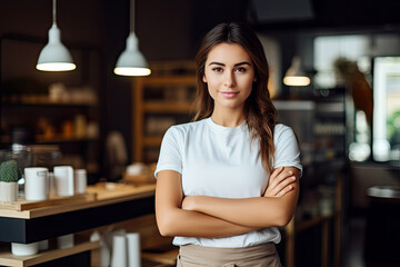 Wall Mural - Portrait of successful small business owner standing proudly and looking at camera.