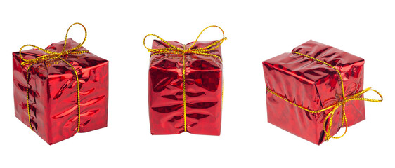 set red gift box in shiny packaging isolated from background	