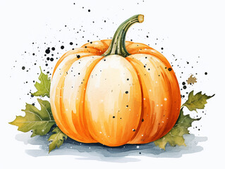 Wall Mural - Watercolor falling illustration of pumpkins and splash on white background