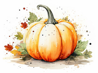 Wall Mural - Watercolor falling illustration of pumpkins and splash on white