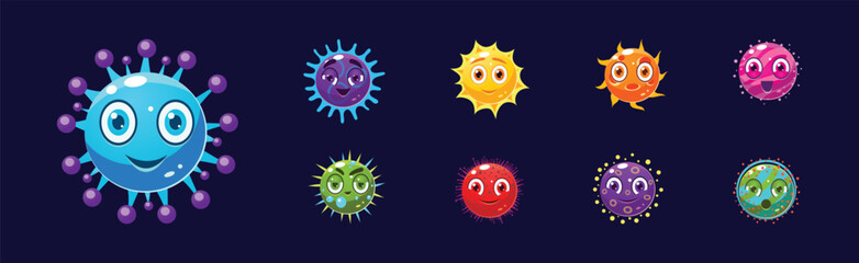 Canvas Print - Funny Bright Planets with Face Emotion Vector Set