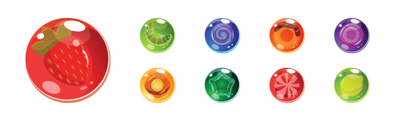 Poster - Colorful Bubbles with Candies Inside as Asset for Game Design Vector Set