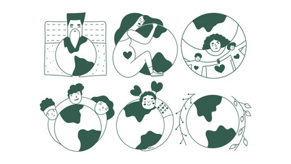 Wall Mural - Set of icons about care, protection, conservation and love for the planet. Conceptual vector illustrations for Earth Day