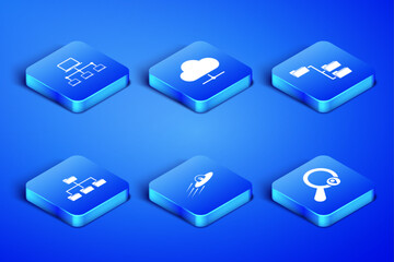 Poster - Set Search location, Computer network, UFO flying spaceship and alien, Folder tree, Network cloud connection and icon. Vector