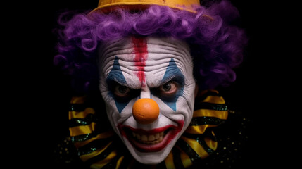 Poster - Angry clown, face contorted in rage, eyes wide and glaring.