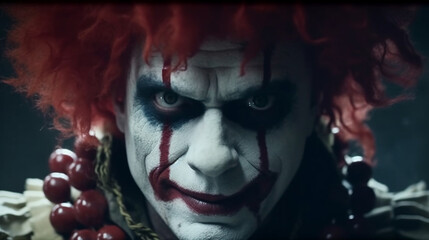 Poster - Angry clown, face contorted in rage, eyes wide and glaring.