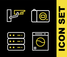 Poster - Set line Photo camera, Washer, Server, Data, Web Hosting and Security icon. Vector