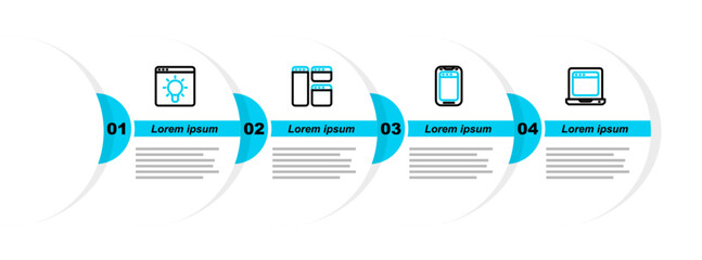 Poster - set line laptop with browser window, mobile phone, browser and icon. vector