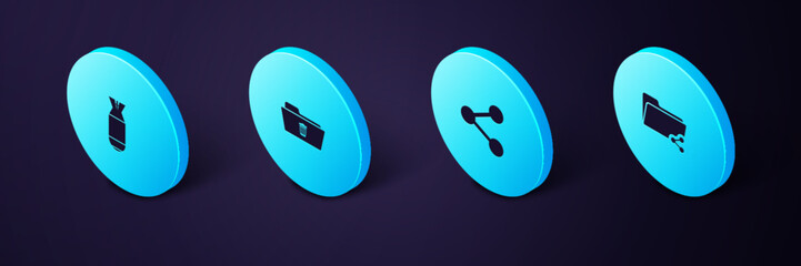 Poster - Set Isometric Share folder, , Delete and Aviation bomb icon. Vector