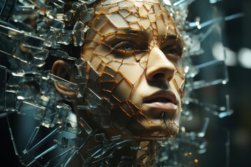 Wall Mural - a person's reflection in a shattered mirror, representing fragmented self-perception. concept of dis