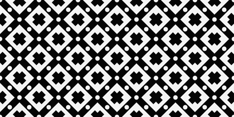 Fototapete - There are dots between the diamonds. Vector monochrome pattern of geometric repeating shapes.