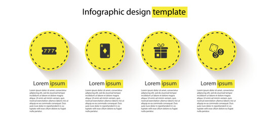 Poster - Set Lottery ticket, Playing card with diamonds, Gift box and Game dice. Business infographic template. Vector