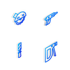 Poster - Set Isometric line Electric cordless screwdriver, circular saw, Rasp metal file and Construction stapler icon. Vector