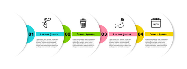 Poster - Set line Hand with smoking cigarette, Trash can, Inhaler and No days. Business infographic template. Vector