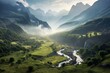 Stunning mountainous morning landscape. Generative AI