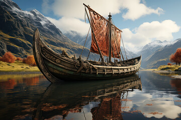 Wall Mural - A well-worn Viking longship, a symbol of exploration and conquest during the Viking Age. Generative Ai.