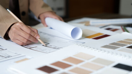Fototapete - Startup Architect creative designer working with new project ideas color palette at office.