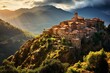 Breathtaking view of Evisa, a hilly village in Corsica, France. Generative AI
