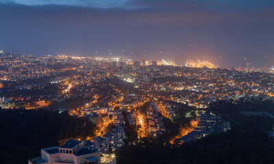 Wall Mural - Haifa, Israel, night top city view