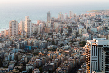 Wall Mural - Bat Yam, Israel aerial view. Sea coast and living buildings