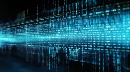 IT technology background with cascading lines of code and algorithms, showcasing the core of digital infrastructure
