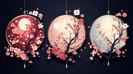 Wall Mural - beautiful spring blossom tree with lantern