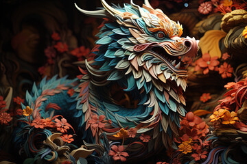 Wall Mural - Fantastical dragon in cartoon style, fantastic character, colorful bright background.ai generative art