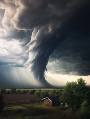 Wall Mural - tornado picture with lightning and dramatic lighting, bad weather, natural catastrophy, rain, storm 