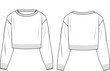 Women's Crop Jumper- Technical fashion illustration. Front and back, white color. Women's CAD mock-up.