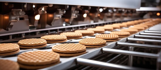 Canvas Print - Factory line for making biscuits and waffles
