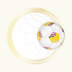 Wall Mural - Football emblem with football ball with flag of Niue in net, scoring goal for Niue.