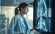 A vertebrologist doctor looks at an X-ray in a hospital office. Generative AI