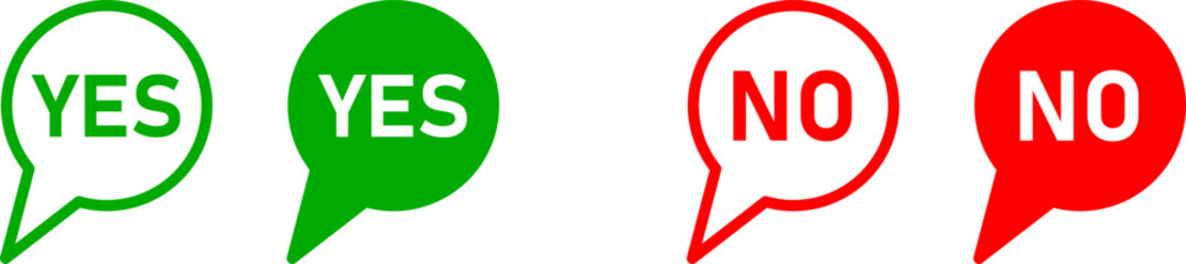 Poster - Yes No Green and Red Speech Bubble Cloud Message Symbol Element Icon Set. Vector Image.