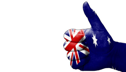 thumbs up in approval with the Australian flag painted