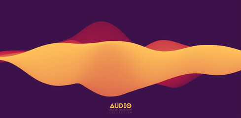 Poster - sound wave visualiztion. 3d orange solid waveform. voice sample pattern.