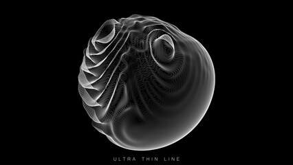 Poster - ultra thin line fluid geometry. dynamic vector distorted spheres.