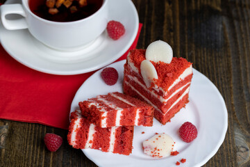 Sweet red cake with raspberry flavor