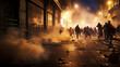 Street riots with people motion blur view long exposure, concept of Anarchy 