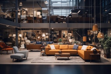 Discover modern interior design at its finest. This bright and luxurious showroom features contemporary furniture, stylish decor, and comfortable pieces, perfect for your home or business.