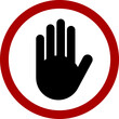 Red Black and White Stop Hand Block Round Sign or Adblock Icon. Vector Image.