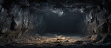 Realistic A Dark Underground Tunnel And Close Up Of Rocky Texture Inside A Cave