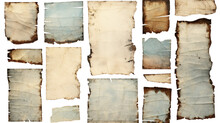 Vintage Ripped Paper Collection: Grungy Stained Scraps For Digital Collages On Transparent Background