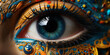 Auge Irisaufnahme mit wunderschönen Lidschatten Nahaufnahme Querformat für Banner, ai generativ