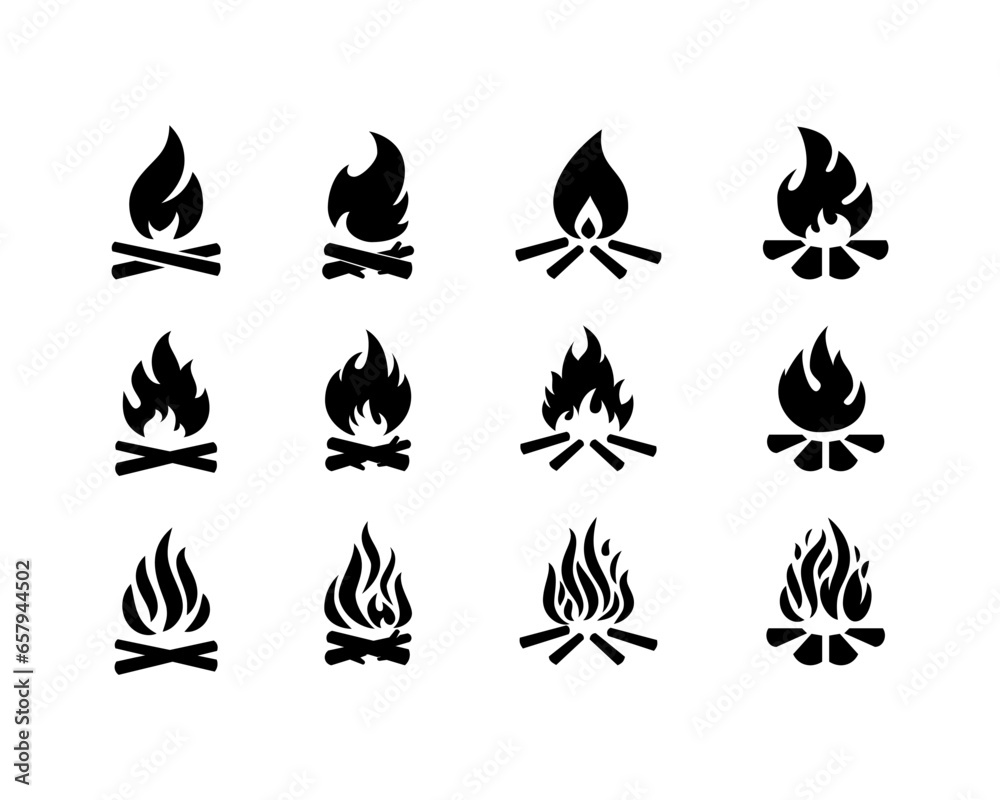 Campfire hand drawn vector illustration, retro style logo. Crossed logs ...