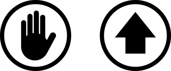 Poster - yes no or ok stop black and white round circle badge icon set with hand adblocker and arrow this way