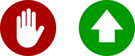 Poster - yes no or ok stop red and green round circle badge icon set with hand adblocker and arrow this way s