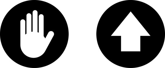 Poster - yes no or ok stop black and white round circle badge icon set with hand adblocker and arrow this way